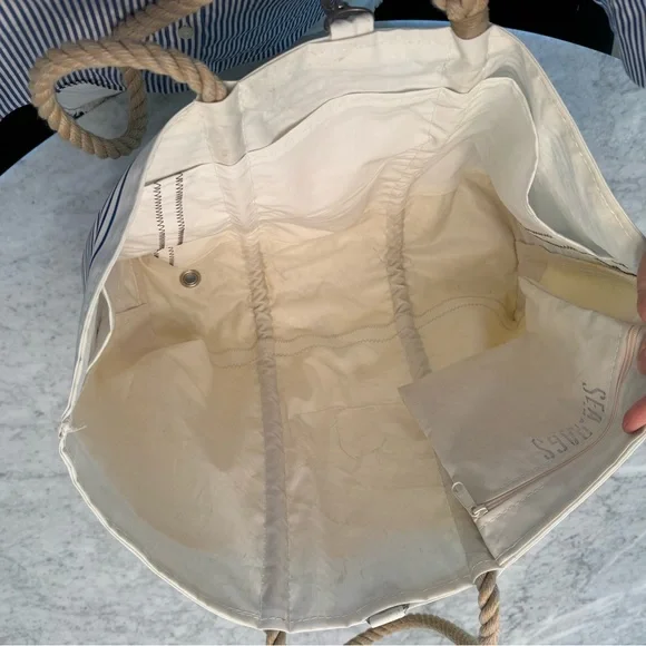 Sea Bags Maine Blue Stripe Ogunquit Beach Tote preowned preloved - Picture 8 of 11